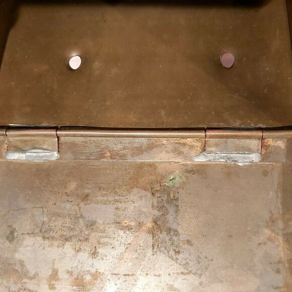 Brass Mailbox Repousse Embossed Homestead Pilgrims Preparing Food England Made - Picture 14 of 14